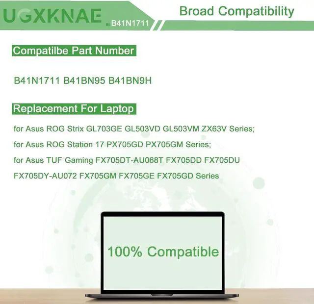 Alt view image 5 of 7 - B41N1711 Laptop Battery Replacement for Asus ROG Strix GL703GE GL503VD GL503VM ZX63V Station 17 PX705GD PX705GM TUF Gaming FX705DD FX705DU Series Notebook B41BN95 B41BN9H 15.2V (Long Cable)