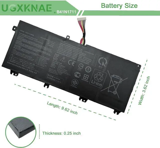 Alt view image 7 of 7 - B41N1711 Laptop Battery Replacement for Asus ROG Strix GL703GE GL503VD GL503VM ZX63V Station 17 PX705GD PX705GM TUF Gaming FX705DD FX705DU Series Notebook B41BN95 B41BN9H 15.2V (Long Cable)