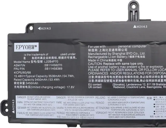 Alt view image 2 of 5 - L22B4P70 Laptop Battery 54.7Wh Compatible with Lenovo ThinkPad X13 Gen 4 / ThinkPad X13 Yoga Gen 4 / ThinkPad X13 Gen 5 / ThinkPad X13 2-in-1 Gen 5 Series L22D3P76 L22C4P70 L22C3P74 L22M3P76