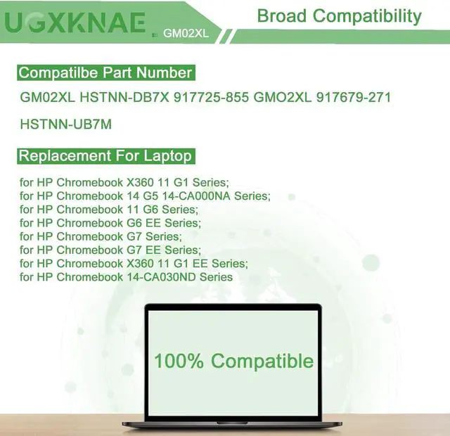 Alt view image 5 of 7 - GM02XL Laptop Replacement Battery for HP Chromebook X360 11 G1 Chromebook 14 G5 14-CA000NA 11 G6 G7 EE Series Notebook 917725-855 GMO2XL HSTNN-DB7X HSTNN-UB7M 917679-271 7.7V 47.3WH 6150MAH