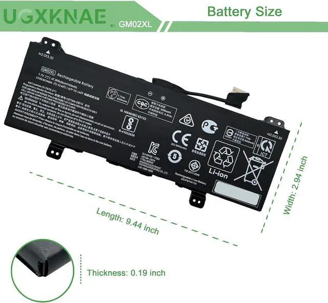 Alt view image 7 of 7 - GM02XL Laptop Replacement Battery for HP Chromebook X360 11 G1 Chromebook 14 G5 14-CA000NA 11 G6 G7 EE Series Notebook 917725-855 GMO2XL HSTNN-DB7X HSTNN-UB7M 917679-271 7.7V 47.3WH 6150MAH