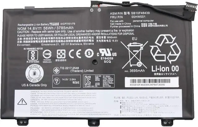 Main image of 00HW000 00HW001 SB10F46438 SB10F46439 4ICP7/52/76 Laptop Battery Replacement for Lenovo ThinkPad S3 Yoga 14 Series Notebook 20DM 20DN (14.8V 56Wh)