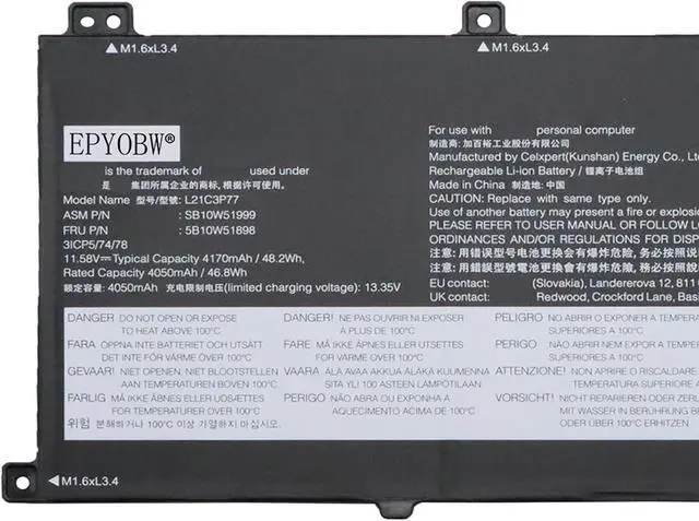 Alt view image 2 of 4 - L21C3P77 Laptop Battery 48.2Wh 4170mAh 3-Cell 11.58V Compatible with Lenovo ThinkPad X1 Fold 16 Gen 1 21ES / ThinkPad X1 Fold 16 Gen 1 21ET Series L21M3P77 L21M3P75