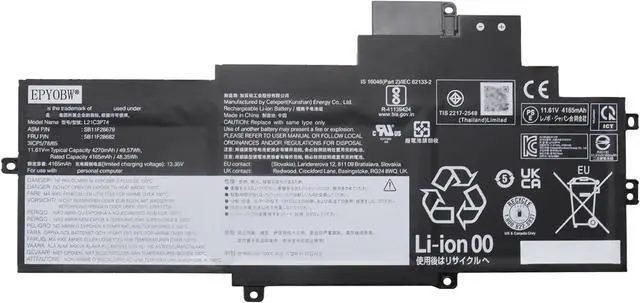 Main image of L21C3P74 Laptop Battery 49.57Wh 4270mAh 3-Cell 11.61V Compatible with Lenovo ThinkPad X1 Nano Gen 2 21E8 21E9 / ThinkPad X1 Nano Gen 3 21K1 21K2 Series L21M3P74 L21D3P70