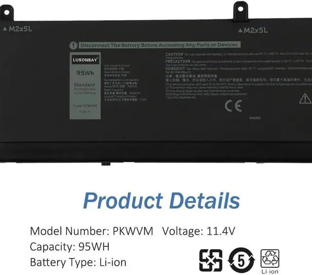 Alt view image 4 of 5 - PKWVM Laptop Battery Replacement for Dell Precision 550 7560 7750 7760 Mobile Workstation P44E P93F P44E001 P44E002 P93F001 P93F002 New Battery for C903V CR72X 17C06 0CR72X 0447VR 068N03 11.4V/95Wh