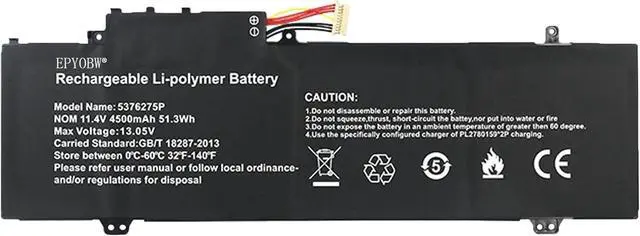 Main image of 5376275P Laptop Battery 51.3Wh 4500mAh 3-Cell 11.4V Compatible with Gateway GWTN141-10BK / GWTN141-4 / GWTN156-5BL / Gwtn141-4bl Series UTL-509068-3S NV-509067-3S