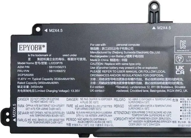 Alt view image 2 of 5 - L22D3P76 Laptop Battery 41Wh Compatible with Lenovo ThinkPad X13 Gen 4 / ThinkPad X13 Yoga Gen 4 / ThinkPad X13 Gen 5 / ThinkPad X13 2-in-1 Gen 5 Series L22B4P70 L22C4P70 L22C3P74 L22M3P76