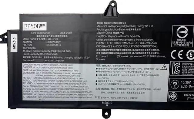 Alt view image 2 of 3 - L20C4P73 Laptop Battery 54.7Wh 4-Cell 15.36V Compatible with Lenovo ThinkPad X13 Gen 2 / ThinkPad X13 Gen 3 Series L20L4P73 L20M4P73 L20D4P73 L20C4P74 L20D4P74 L20C3P72 L20D3P72