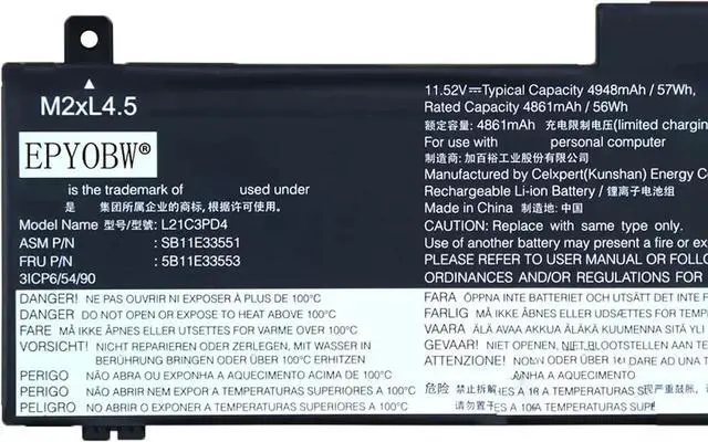 Alt view image 2 of 2 - L21C3PD4 Laptop Battery 57Wh 4948mAh 3-Cell 11.52V Compatible with Lenovo ThinkPad NEO 14 Series L21D3PD4 L21M3PD4