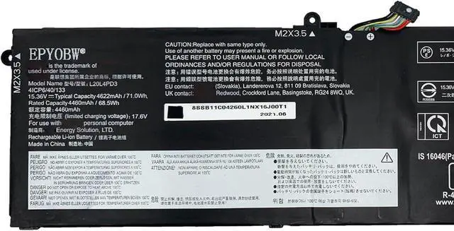 Alt view image 3 of 6 - L20L4PD3 Laptop Battery 71Wh 4622mAh 4-Cell 15.36V Compatible with Lenovo Legion S7-15ACH6 S7-16IAH7 S7-16ARHA7 / ThinkBook 16p G2 ACH 20YM / ThinkBook 16p G3 ARH 21EK Series L20M4PD3