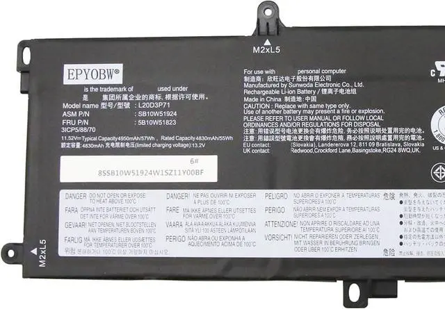 Alt view image 2 of 4 - L20D3P71 Laptop Battery 57Wh Compatible with Lenovo ThinkPad T590 / P53S / ThinkPad T15 Gen 1st / ThinkPad P15s Gen 1st / ThinkPad T15 Gen 2 / ThinkPad P15s Gen 2 Series L18M3P71 L18L3P71