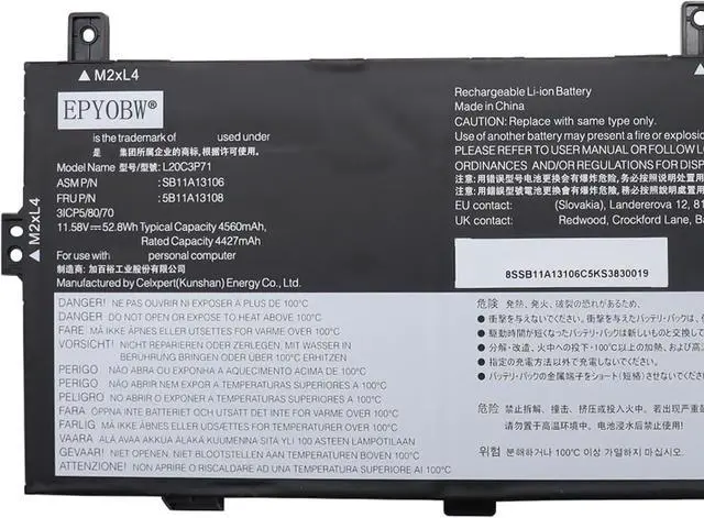 Alt view image 2 of 5 - L20C3P71 Laptop Battery 52.8Wh 4560mAh 3-Cell 11.58V Compatible with Lenovo ThinkPad X13 Yoga Gen 2 20W8 / ThinkPad X13 Yoga Gen 3 21AW / ThinkPad P16 Gen 1 21D6 Series L20L3P71 L20M3P71