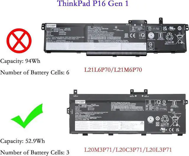 Alt view image 5 of 5 - L20C3P71 Laptop Battery 52.8Wh 4560mAh 3-Cell 11.58V Compatible with Lenovo ThinkPad X13 Yoga Gen 2 20W8 / ThinkPad X13 Yoga Gen 3 21AW / ThinkPad P16 Gen 1 21D6 Series L20L3P71 L20M3P71