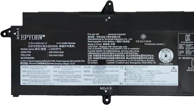 Alt view image 2 of 5 - L20D3P72 Laptop Battery 41Wh 3564mAh 4-Cell Compatible with Lenovo ThinkPad X13 Gen 2 20WK / ThinkPad X13 Gen 3 21BN Series L20C3P72 L20C4P73 L20L4P73 L20M4P73 L20D4P73 L20C4P74