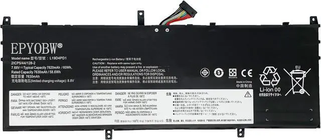 Main image of L19D4PD1 Laptop Battery 60Wh 7820mAh 4-Cell 7.68V Compatible with Lenovo ideapad Yoga 6-13ARE05 82FN 6-13ALC6 82ND / Yoga C640-13IML LTE 81XL / Yoga C640-13IML 81UE Series L19C4PD1