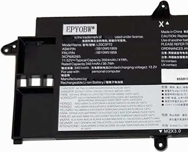 Alt view image 2 of 5 - L20C3P72 Laptop Battery 41Wh Compatible with Lenovo ThinkPad X13 Gen 2 / Gen 3 Series L20D3P72 L20L4P73 L20M4P73 L20C4P73 L20D4P73 L20C4P74 SB10W51959 SB10W51960 SB10W51953 SB10W51954