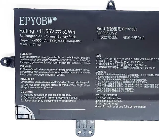 Alt view image 2 of 5 - C31N1803 Laptop Battery 52Wh 4550mAh 11.55V Compatible with ASUS ZenBook Pro 14 UX480 UX480FD UX450FD UX450FDX UX450FD-BE014T UX480FD-BE012R UX480FD-BE010T UX480FD-BE107T Series 3ICP6/60/72