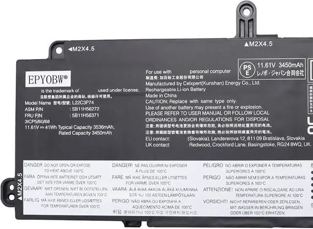 Alt view image 2 of 5 - L22C3P74 Laptop Battery 41Wh Compatible with Lenovo ThinkPad X13 Gen 4 / ThinkPad X13 Yoga Gen 4 / ThinkPad X13 Gen 5 / ThinkPad X13 2-in-1 Gen 5 Series L22D3P76 L22M3P76 L22B4P70 L22C4P70