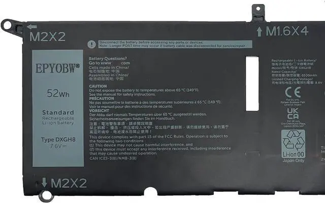 Alt view image 2 of 5 - DXGH8 Laptop Battery 52Wh Compatible with Dell XPS 9370 7390 / Inspiron 5390 7490 7391 / Inspiron 7390 2-in-1 / Latitude 3301 E3301 / Vostro 5390 / P82G001 P113G001 Series H754V V48RM HK6N5