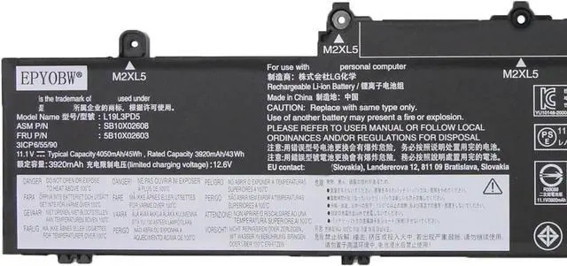 Alt view image 2 of 4 - L19L3PD5 Laptop Battery 45Wh Compatible with Lenovo ThinkPad E14 Gen 2 / E14 Gen 3 / E14 Gen 4 / E15 Gen 2 / E15 Gen 3 / E15 Gen 4 Series L19C3PD5 L19M3PD5 L19D3PD5 L20C3PD4 L20M3PD4