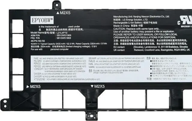 Alt view image 3 of 6 - L21L4P72 Laptop Battery 52.5Wh 3400mAh 15.48V Compatible with Lenovo ThinkPad P16s Gen 1 Gen 2 / T16 Gen 1 Gen 2 / L13 Gen 5 Series L21D4P72 L21M4P73 L21M4P74 L21C4P72 L21D4P73