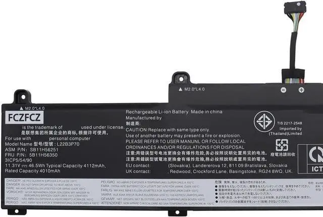 Alt view image 2 of 4 - L22B3P70 Battery 46.5Wh Replacement for Lenovo ThinkPad L14 Gen 4 21H1 21H2 21H5 21H6 / ThinkPad L15 Gen 4 21H3 21H4 21H7 21H8 Series 5B11H56350 5B11M90001 L22X3P70 L22D3P70 11.31V