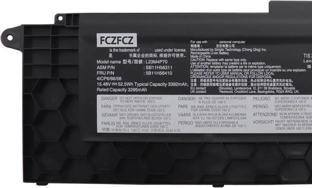 Alt view image 2 of 4 - L23M4P70 Battery 52.5Wh 3392mAh Replacement for Lenovo ThinkPad T16 Gen 3 21MN 21MQ Series SB11H56311 5B11H56410 L23C4P71 SB11H56310 5B11H56409 L23M4P71 L23C4P72 15.48V 4-Cell