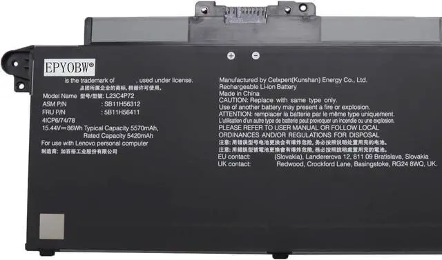 Alt view image 2 of 4 - L23C4P72 Battery 86Wh 5570mAh 15.44V Compatible with Lenovo ThinkPad T16 Gen 3 21MN 21MQ Series Laptop SB11H56312 5B11H56411 L23M4P71 L23M4P70