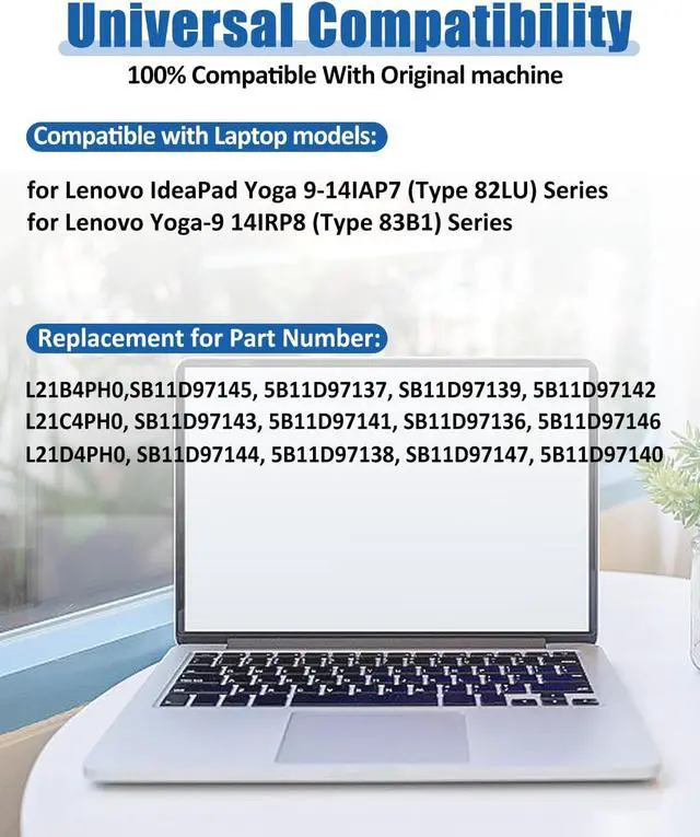 Alt view image 4 of 6 - 75Wh L21C4PH0 L21B4PH0 Battery Replacement for Lenovo IdeaPad Yoga 9-14IAP7 Type 82LU/ Yoga 9-14IRP8 Type 83B1 Series Notebook L21D4PH0 SB11D97143 SB11D97136 15.52V 4835mAh