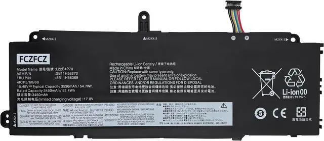 Main image of L22B4P70 Battery 54.7Wh 3536mAh Replacement for Lenovo ThinkPad X13 X13 Yoga Gen 4/2-in-1 Gen 5 Series SB11H56270 SB11M89852 L22M4P70 L22C4P70 L22D4P70 15.48V 4-Cell