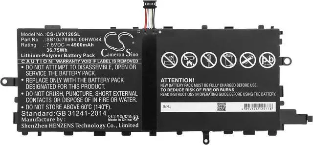 Alt view image 3 of 5 - Cameron Sino Battery for ThinkPad X1 Tablet, ThinkPad X1 Tablet Gen 2, X1 Tablet (20GGA00L00), X1 Tablet (20GGA00N00) PN: 00HW045, 00HW046, SB10J78993, SB10J78994 4900mAh