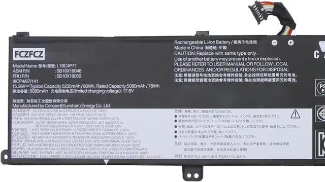 Alt view image 2 of 4 - L19C4P71 Battery 80Wh 5235mAh Replacement for Lenovo ThinkPad P1 Gen 3 / ThinkPad X1 Extreme 3rd Gen Series SB10X19048 5B10X19050 L19M4P71 SB10X19047 5B10X19049 15.36V 4-Cells