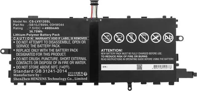 Alt view image 3 of 5 - Replacement Battery for ThinkPad X1 (20GGA00F00)/ThinkPad X1 Tablet/ThinkPad X1 Tablet Gen 2/X1 Tablet (20GGA00K00)/X1 Tablet (20GGA00L00)/X1 Tablet (20GGA00N00),4900mAh