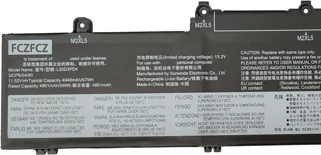 Alt view image 2 of 5 - L20D3PD4 Battery 57Wh Replacement for Lenovo ThinkPad E14 Gen2 Gen3 Gen4 / E15 Gen2 Gen3 Gen4 Series 5B11C73242 SB11C73241 L20C3PD4 L20L3PD4 L20M3PD4 11.52V 3-Cells