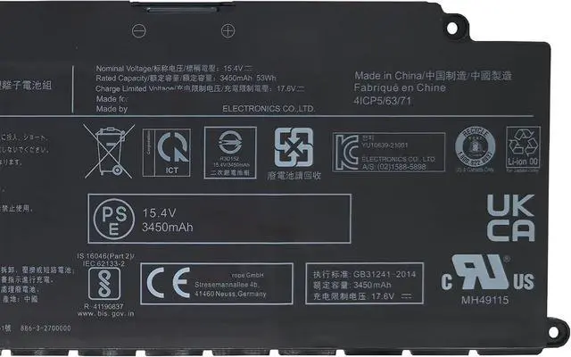 Alt view image 3 of 5 - PS0104UA1BRS Battery 53Wh 3450mAh Replacement for Dynabook U30 / Tecra A40-J/Tecra A50-J Series 41CP5/63/71 15.4V