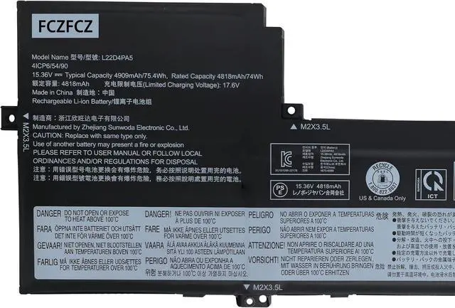 Alt view image 3 of 6 - L22D4PA5 Battery 75.4Wh 4909mAh Replacement for Lenovo IdeaPad Slim 5-16IRL8 5-16ABR8 5-16IAH8 Series SB11K39365 SB11N45407 L22M4PA5 L22C4PA5 L22C4PA5 SB11K39357 15.36V 4-Cell