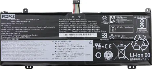 Main image of L18C4PF0 Battery 45Wh 2964mAh Replacement for Lenovo ThinkBook 13s-IWL 20R9 13s-IML 20RR 14s-IWL 20RM 14s-IML 20RS Series 5B10W67334 5B10S73501 L18M4PF0 5B10W67315 L18D4PF0 5B10W67399 15.36V