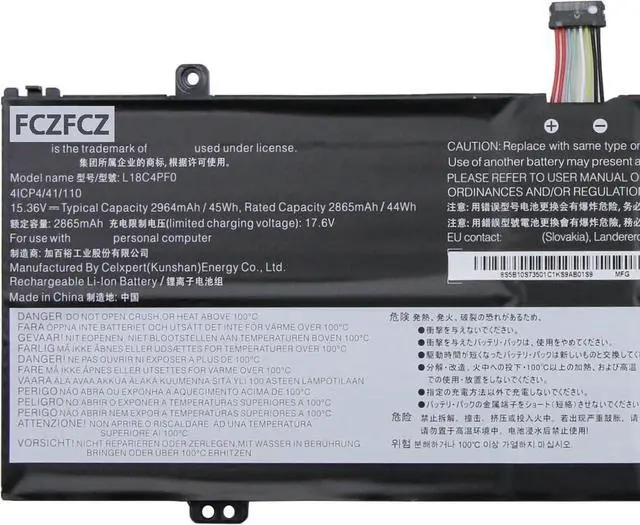 Alt view image 2 of 5 - L18C4PF0 Battery 45Wh 2964mAh Replacement for Lenovo ThinkBook 13s-IWL 20R9 13s-IML 20RR 14s-IWL 20RM 14s-IML 20RS Series 5B10W67334 5B10S73501 L18M4PF0 5B10W67315 L18D4PF0 5B10W67399 15.36V