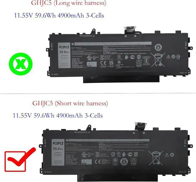 Alt view image 2 of 6 - GHJC5 Battery Replacement for Dell Dell Latitude 9420 9430 / Latitude 9420 2-in-1 / Latitude 9430 2-in-1 Series 3VV58 0JJ4XT 0VTH85 06VJ1F 11.55V 59.6Wh 4900mAh 3-Cells (Short Wire Harness)