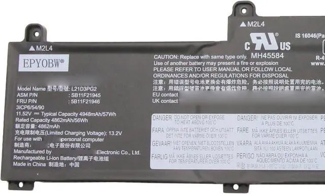Alt view image 3 of 6 - L21D3PG2 Battery 57Wh Compatible with Lenovo ThinkPad L14 Gen 3 / ThinkPad L14 Gen 4 / ThinkPad L15 Gen 3 / ThinkPad L15 Gen 4 / ThinkPad C14 Gen 1 Chromebook Series L21M3PG2 L21C3PG2