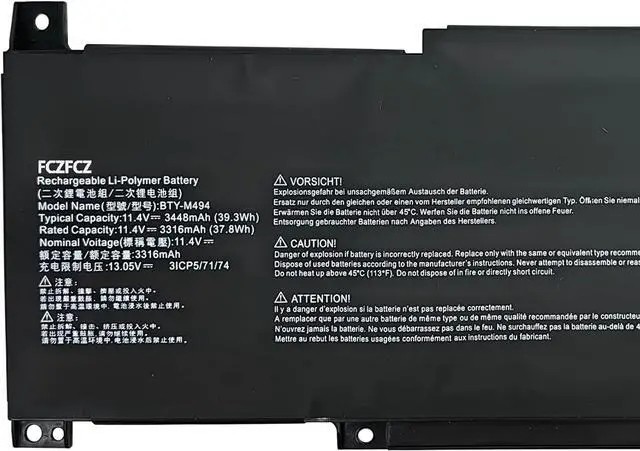 Alt view image 3 of 6 - BTY-M494White Interface Cable Battery 39.3Wh 3448mAh Replacement for Msi Modern 14 C7M 044XES 091 092 / C7MG / C11M / C12M / C12MO 1066 1206 Series 31CP5/71/74 11.4V