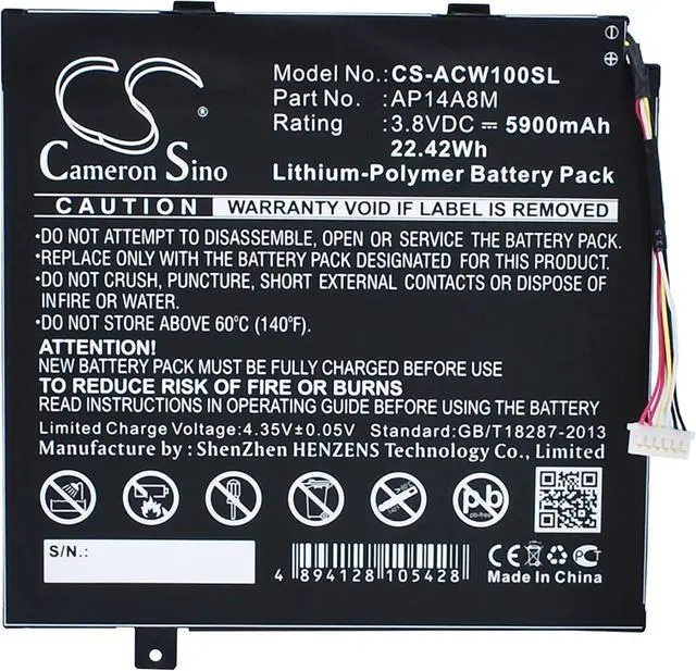 Main image of Replacement Battery Compatible for Switch 10 SW5-015-12KL Switch 10E(SW3-013-187B) Switch 10E(SW3-013-1812) NTL4TET016 (5900mAh/3.8V), KT.0020G.004 AP14A4M AP14A8M Battery