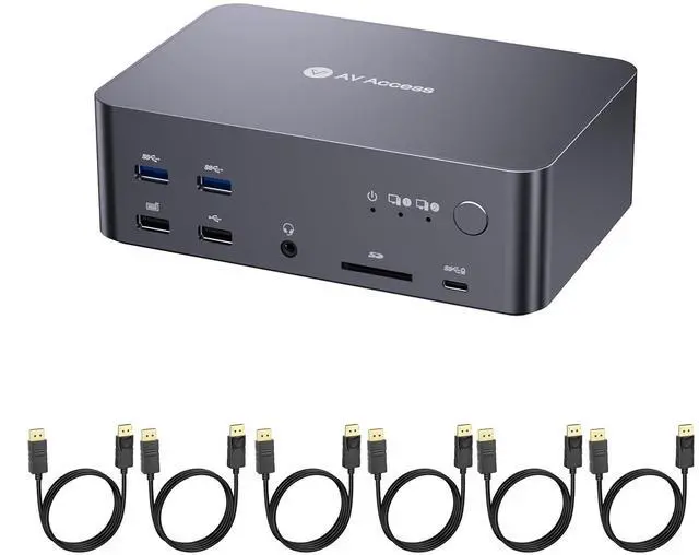 Main image of (Desktop only) AV Access iDock D23 8K KVM Switch Docking Station for 2 PCs & Triple Monitor, with 6 DP Cables, DisplayPort 2.0, 1G Ethernet, USB 3.0, 4K@165/144Hz, 2K@144Hz for Gaming & Home Office