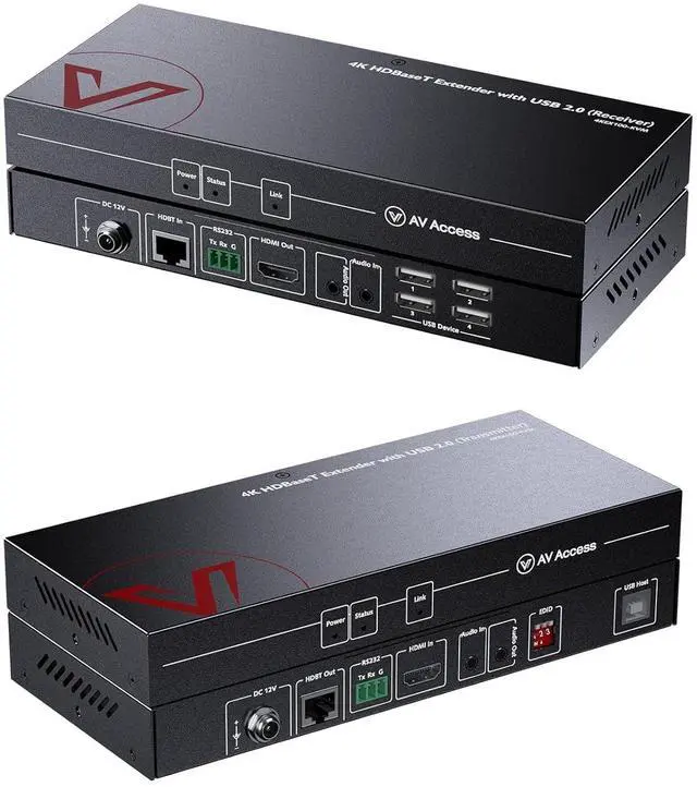 Main image of AV Access HDMI USB Extender(HDBaseT) KVM, 100m/330ft 4K 60Hz 1080p 120Hz Over Cat5e/6/6a/7, 4 Ports USB2.0, No Signal Loss and Latency, RS232, POE, Independent EDID Management (4KEX100-KVM)