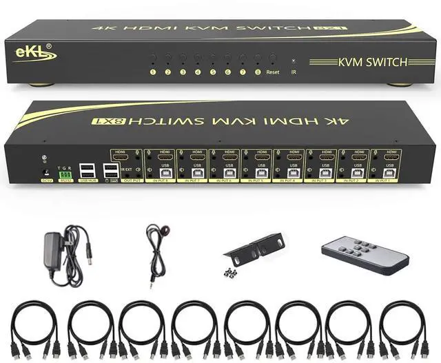 Main image of eKL KVM Switch, 8 Port v2.0 HDMI KVM Switch Supports Hotkeys Swapping 4K@60Hz 4:4:4 1080p 3D, 8 in 1 Out 8 PCs Sharing with One Set of Keyboard and Mouse