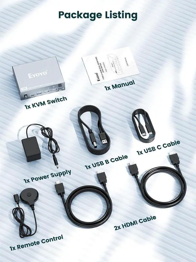Alt view image 7 of 7 - KVM Switch 2 Monitor for 1 Laptop & 1 Desktop: Dual Monitor (4K@60Hz), USB-C & HDMI, Docking Station w/ 4 USB 3.0 Ports, 80W PD Charging, Remote & USB-C Cable