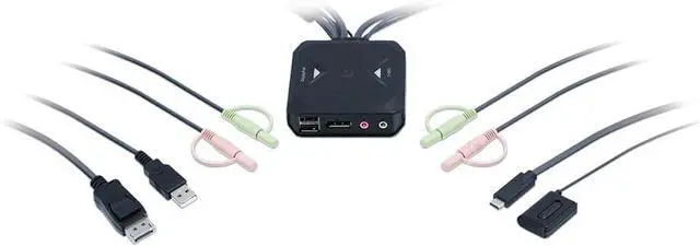 Alt view image 2 of 7 - 2-Port 4K KVM Switch with DisplayPort and USB-C  4096x2160 60Hz  Built-in Cables  USB Hub  Remote Switch Button  USB-C & DisplayPort Combo (GCS82DPC)