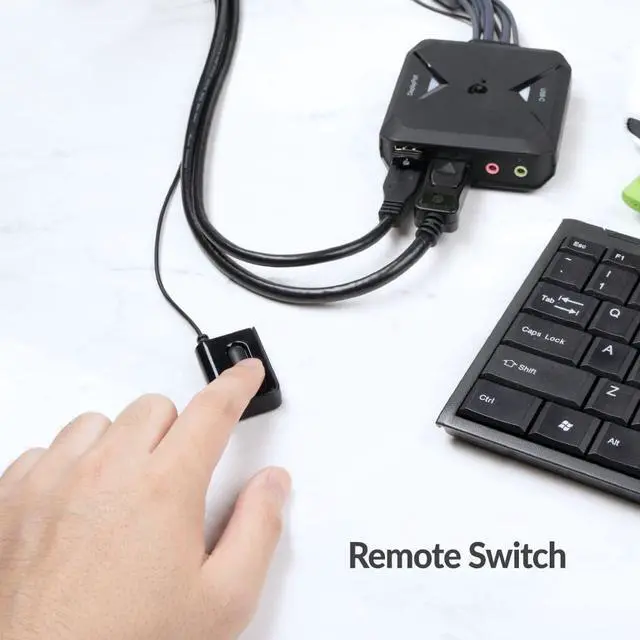 Alt view image 5 of 7 - 2-Port 4K KVM Switch with DisplayPort and USB-C  4096x2160 60Hz  Built-in Cables  USB Hub  Remote Switch Button  USB-C & DisplayPort Combo (GCS82DPC)