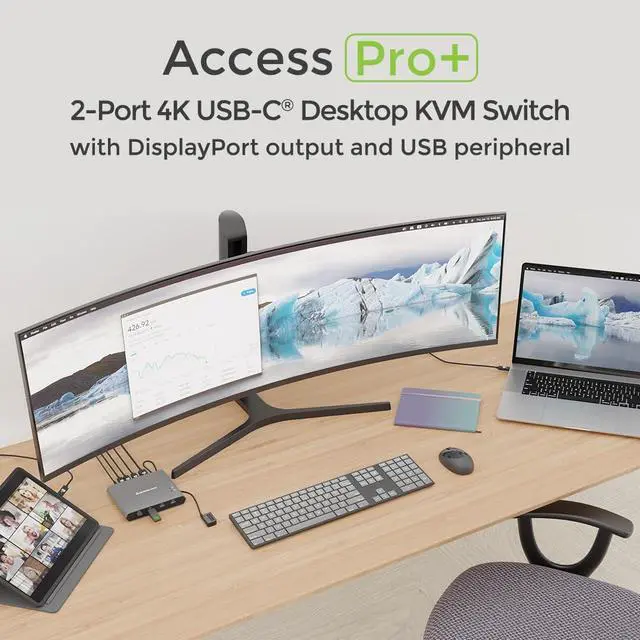 Alt view image 5 of 7 - IOGEAR Access Pro Plus 2-Port USB-C KVM Switch 1 Monitor 2 Computers 4K 60Hz DisplayPort Output 4-Port USB Hub 100W Power Thunderbolt 3/4 Compatible Remote Switch  GCS1602CC
