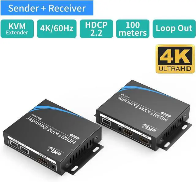 Alt view image 2 of 6 - eKL USB KVM HDMI 2.0 Extender 4K@60Hz 60m/196ft (4K@30Hz 100m/328ft) Over UTP Cat6 Ethernet Cable with 2 Ports USB 2.0 for Keyboard/Mouse Plug & Play Without Driver